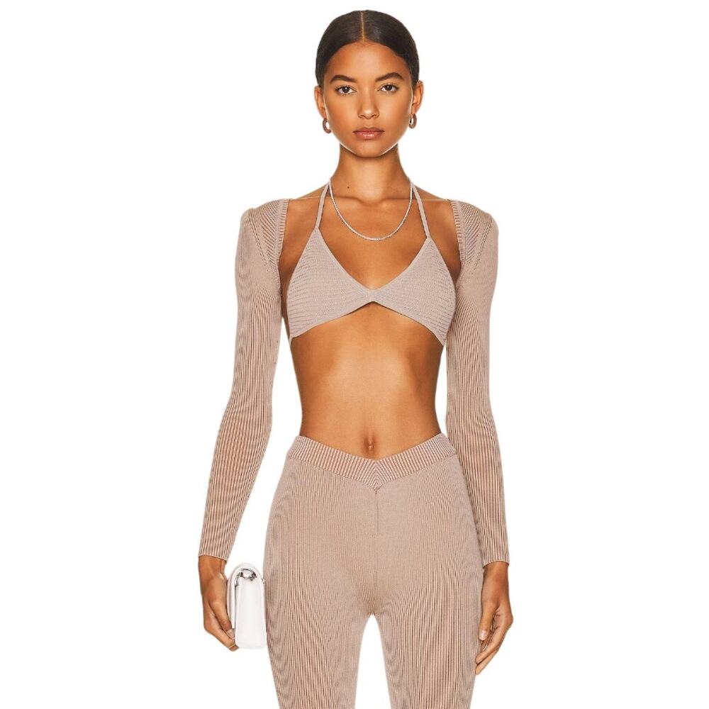 Ser.O.Ya Tan Dahlia Long Sleeve Arm Cover Detachable Shrug Sweater